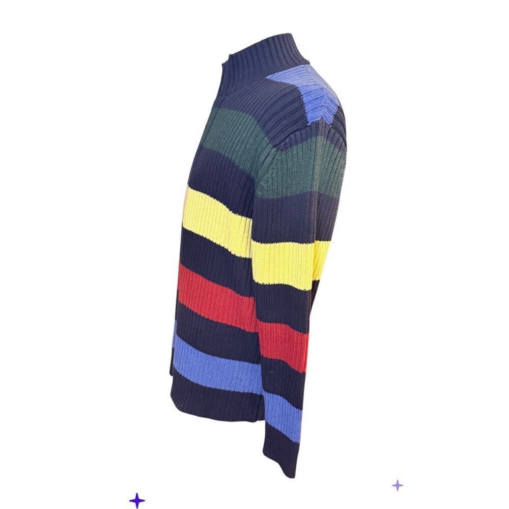 Lands End Quarter Zip Color Block Stripe Sweater Mock Neck Sz. XL Preppy - Picture 8 of 12